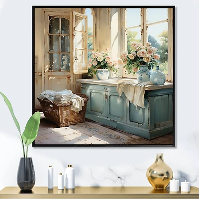 Designart "Laundry Room French Vintage I" Bath & Laundry Framed Wall Art Prints