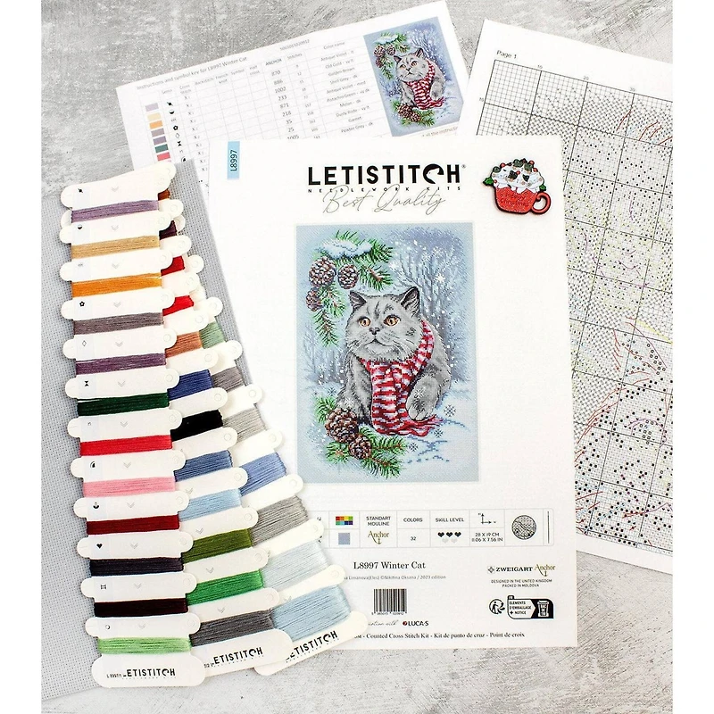 LetiStitch Winter Cat Counted Cross Stitch Kit
