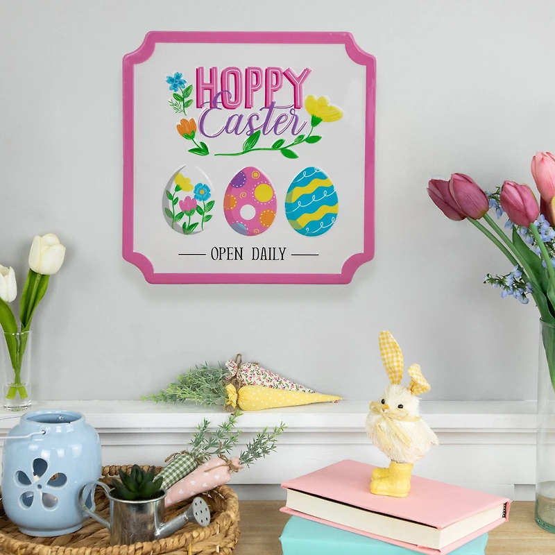 9.75" Hoppy Easter Open Daily Metal Wall Sign