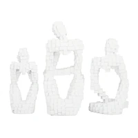 Set of 3 White Polystone Contemporary Sculptures, 13" x 6" x 6"