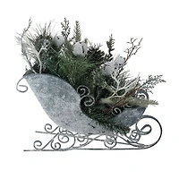 9.5" Gray & Green Frosted Pinecone in Foliage Filled Tabletop Sleigh
