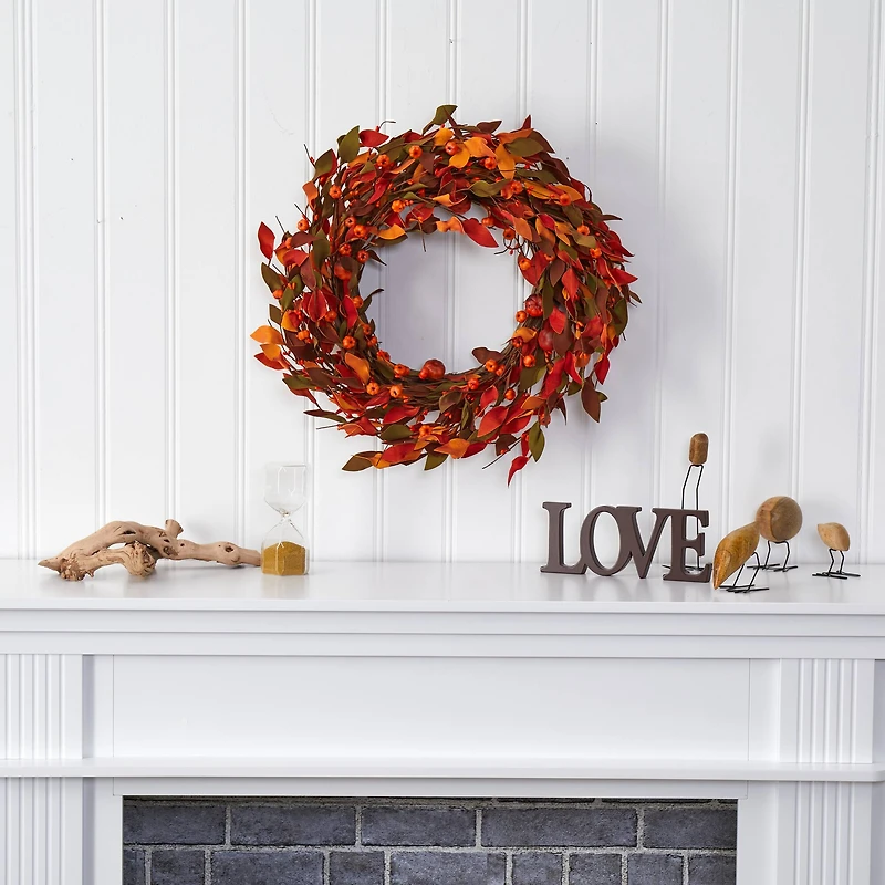 20" Harvest Leaf & Mini Pumpkin Wreath
