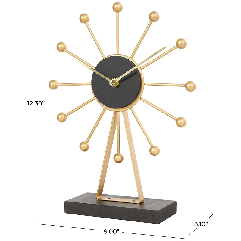 CosmoLiving by Cosmopolitan 12" Gold Metal Sunburst Clock with Black Base & Clockface