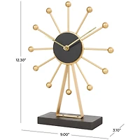 CosmoLiving by Cosmopolitan 12" Gold Metal Sunburst Clock with Black Base & Clockface