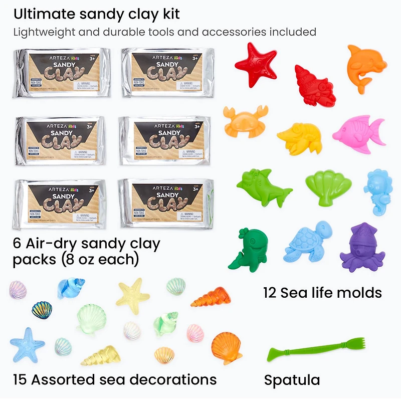 Arteza® Kids Sandy Clay Beach Kit with Shapes ,33 pcs