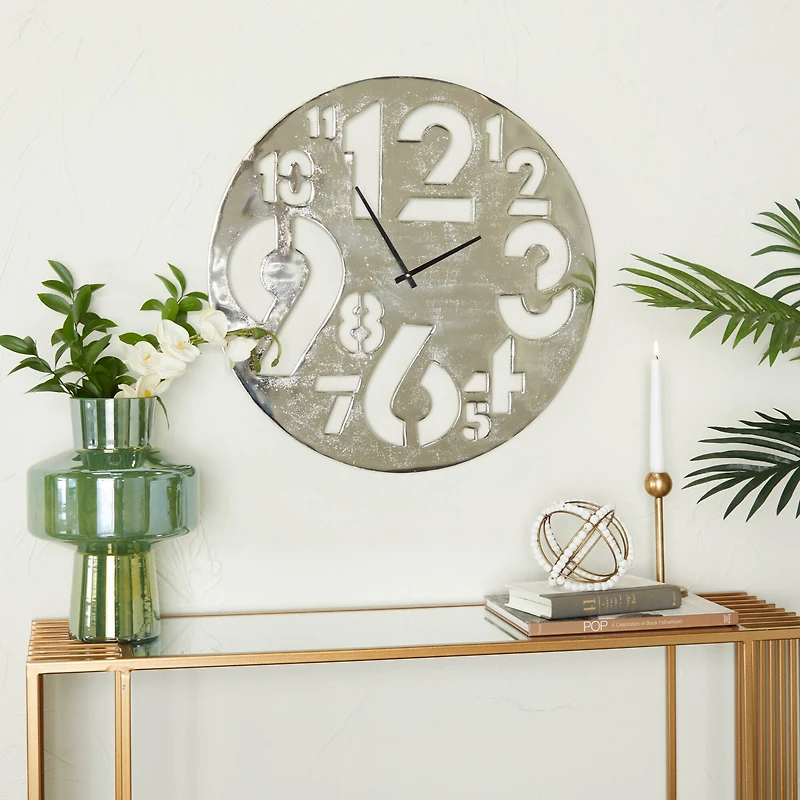 Silver Aluminum Contemporary Wall Clock, 24" x 24" x 2"