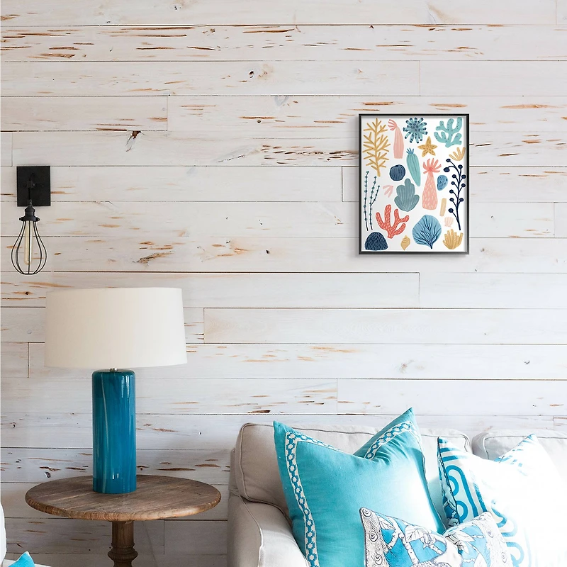 Stupell Industries Coral Reef Ocean Life Playful Pastel Sea Plants in Frame Wall Art