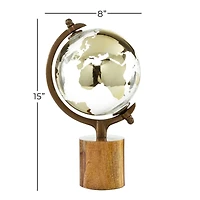 15" Gold Wood Globe