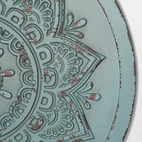 American Art Decor™ 17" Distressed Turquoise Boho Rustic Farmhouse Wood Framed Wall Medallion