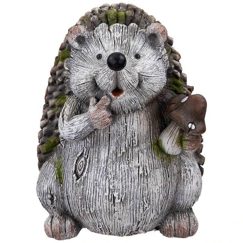 8.5" Hedgehog with Mushroom Outdoor Garden Statue