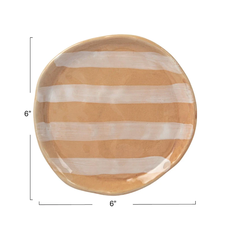 Hello Honey® 6" Brown & White Striped Hand-Painted Stoneware Plate, 12ct.