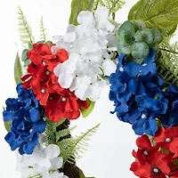 Glitzhome® 22" Red, White & Blue Hydrangea Wreath