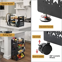 Black 4-Tier Rolling Stackable Fruit Basket Utility Cart