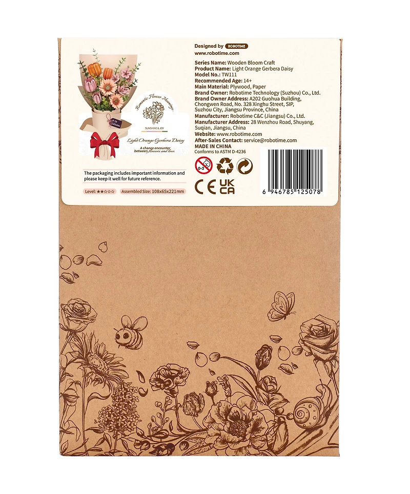 Rowood Light Orange Gerbera Daisy Wooden Bloom Craft