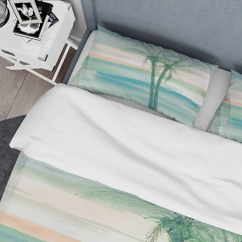 Designart Peaceful Dusk II Tropical Coastal Duvet Cover Set