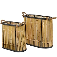 The Novogratz Brown Wicker Handmade Slatted Frame Storage Basket with Handles Set of 2 19", 14"