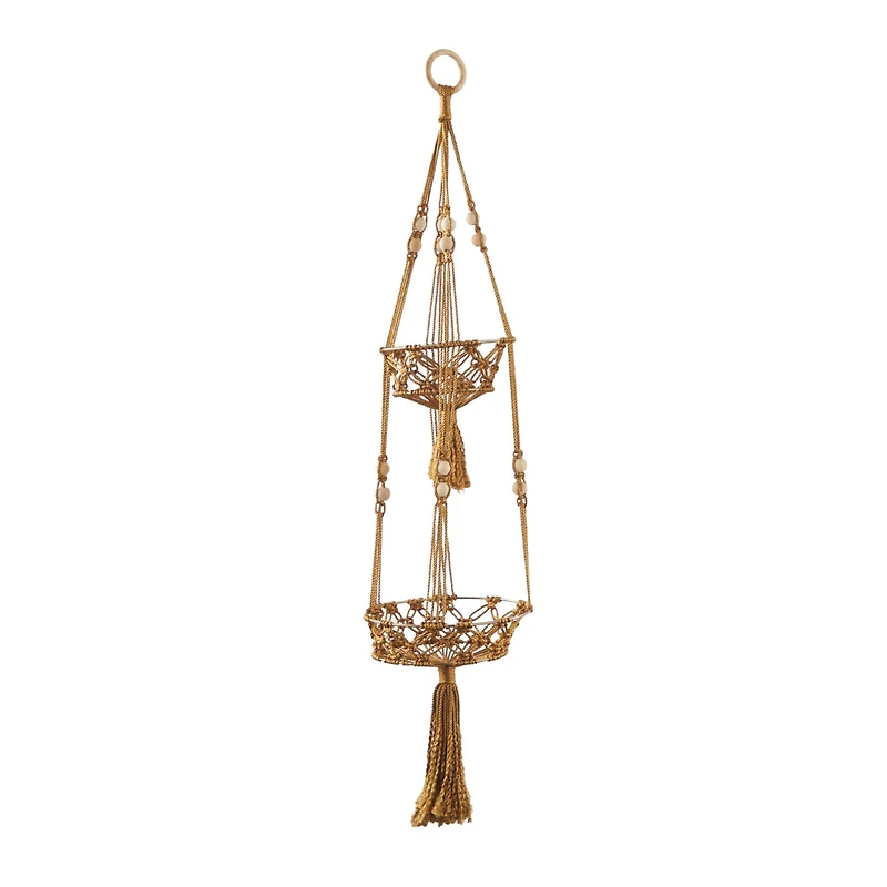 47" Brown Fabric Handmade Hanging Macrame Wall Planter