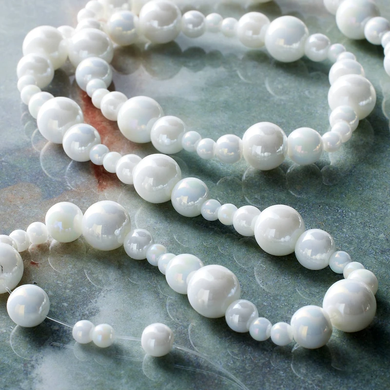 White Marble Glass Round Beads by Bead Landing™