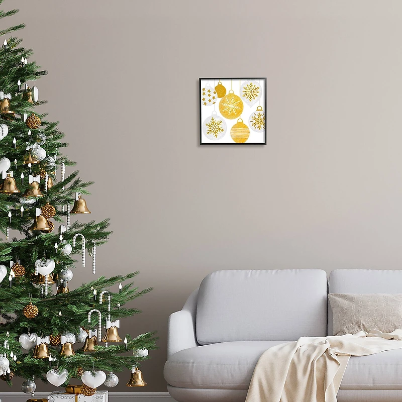 Stupell Industries Glimmering Hanging Christmas Baubles Framed Giclee Art