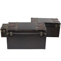 Dark Brown Faux Leather Studded Trunk with Latches & Handles Set