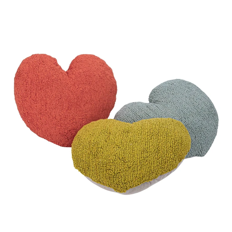 Hello Honey® Red, Yellow & Blue Cotton Tufted Heart Pillow Set