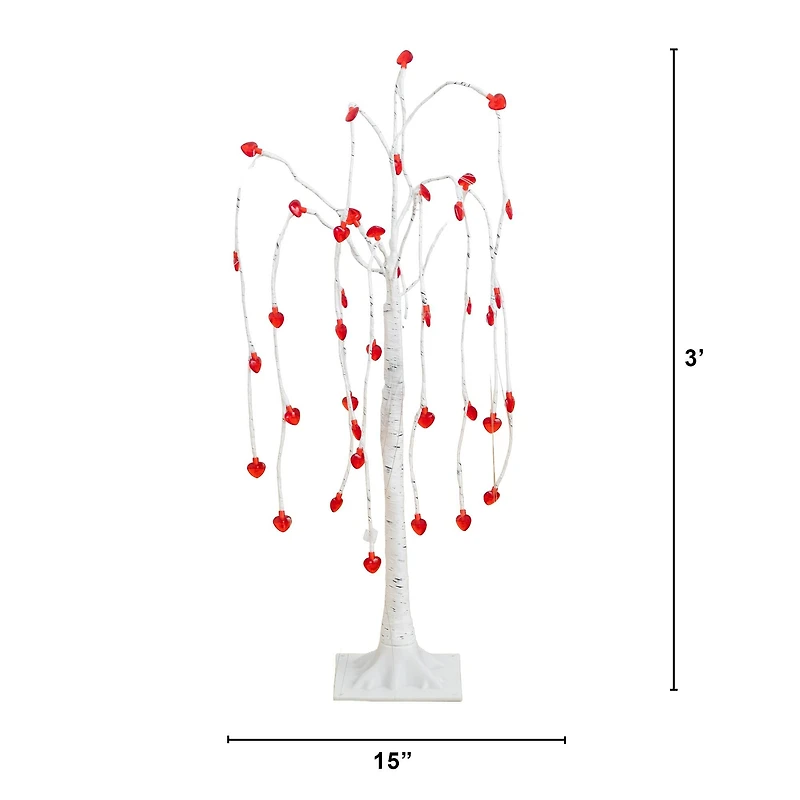 3ft. Pre-Lit Artificial Valentine's Day Willow Tree with 40 Heart Shaped LED Lights