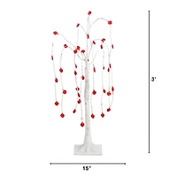 3ft. Pre-Lit Artificial Valentine's Day Willow Tree with 40 Heart Shaped LED Lights