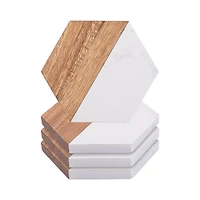 Craft Express 3.93" x 4.5" Coaster Marble & Wood Laserable Hexagonal, 4ct.
