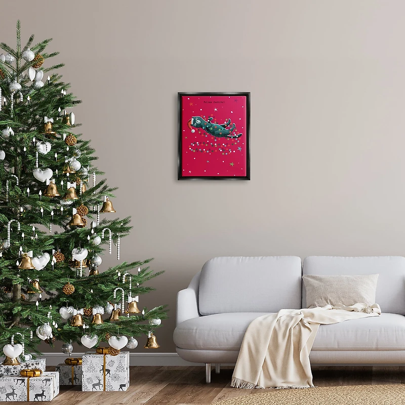 Stupell Industries Feline Festive Christmas Cat Black Framed Floater Canvas Wall Art