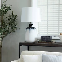 White Glass Gourd Style Base Table Lamp with Drum Shade 17" x 17" x 29"