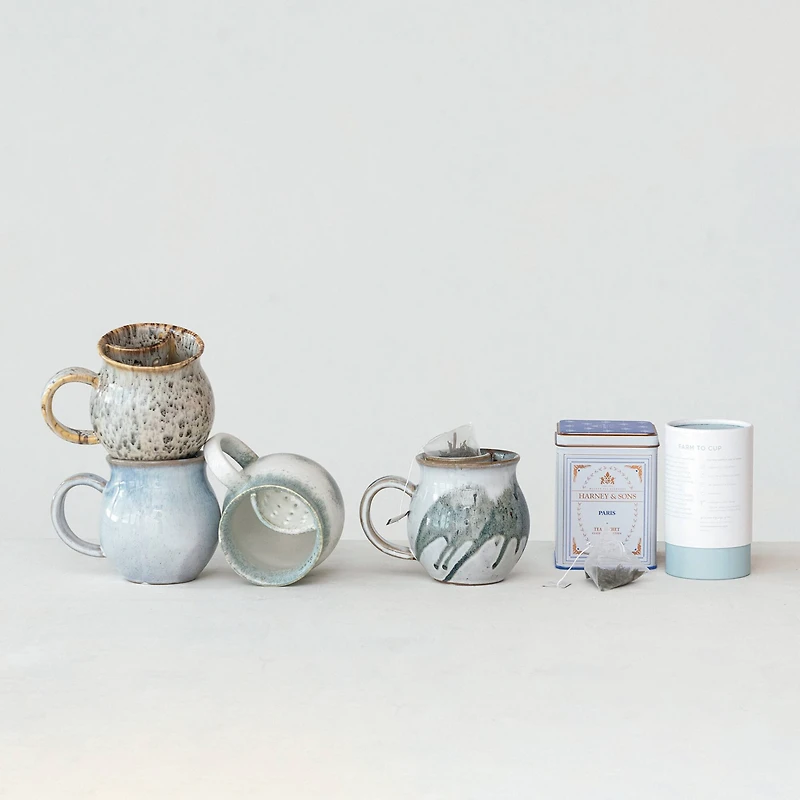 Hello Honey® Artisanal Stoneware Mug with Integrated Teabag Holder Set