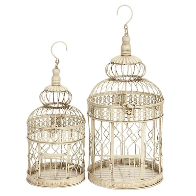 Cream Metal Vintage Birdcage Set