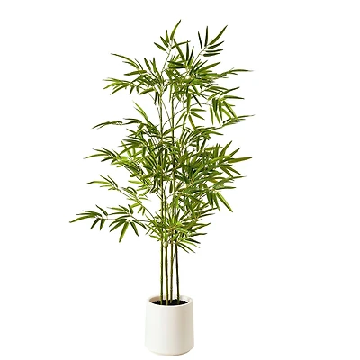 American Art Decor 5ft. Realistic Artificial Bamboo Tree Faux Plant in White Pot