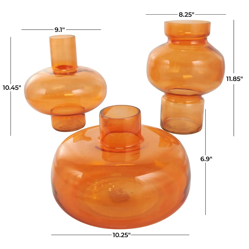 Orange Glass Rounded Vase Set