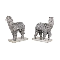 Set of 2 Silver Resin Eclectic Llama Sculpture, 10", 9"