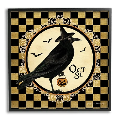 Stupell Industries Oct 31 Checkered Halloween Crow Framed Giclee Art