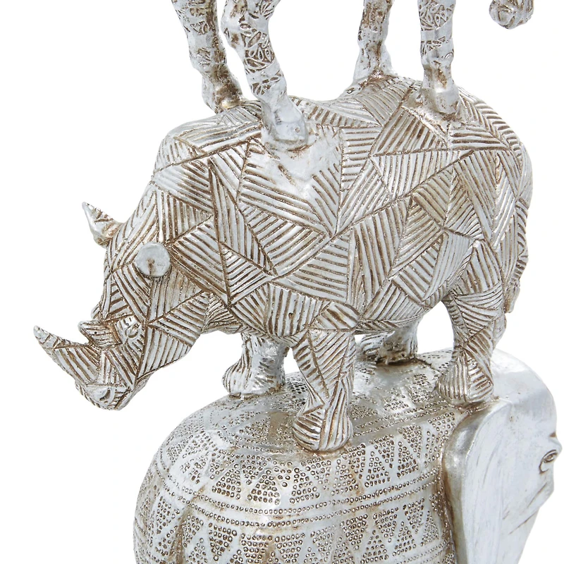 20" Silver Polystone Glam Style Stacked Animal Sculpture