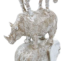 20" Silver Polystone Glam Style Stacked Animal Sculpture