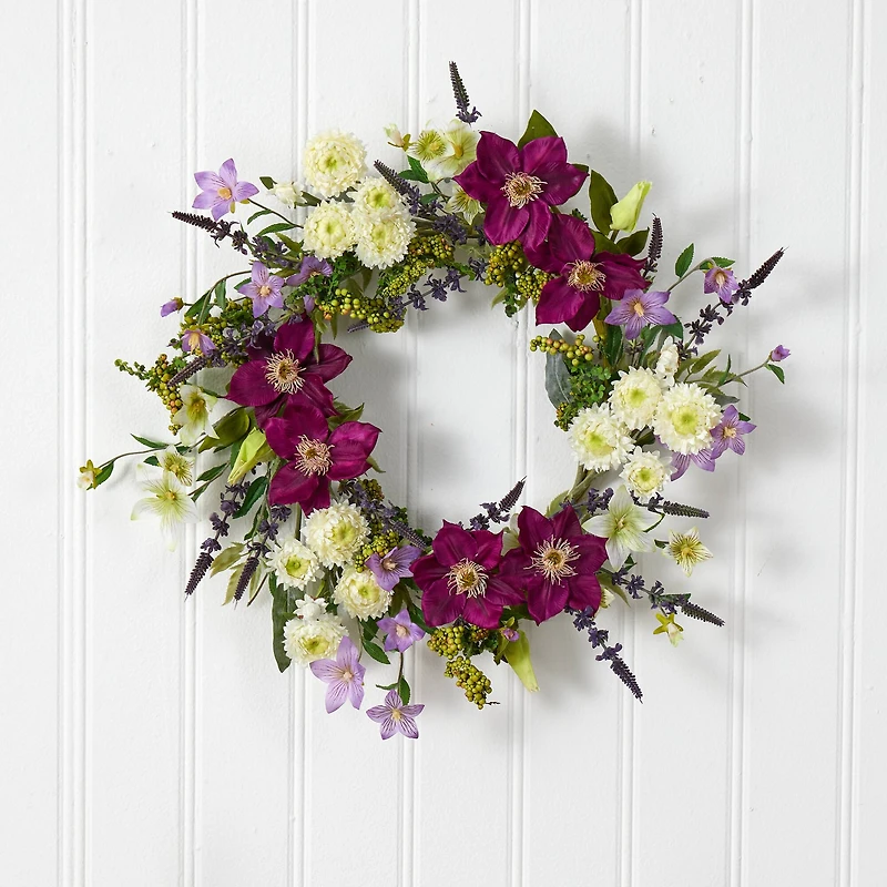 22'' Purple & White Mixed Flower Wreath