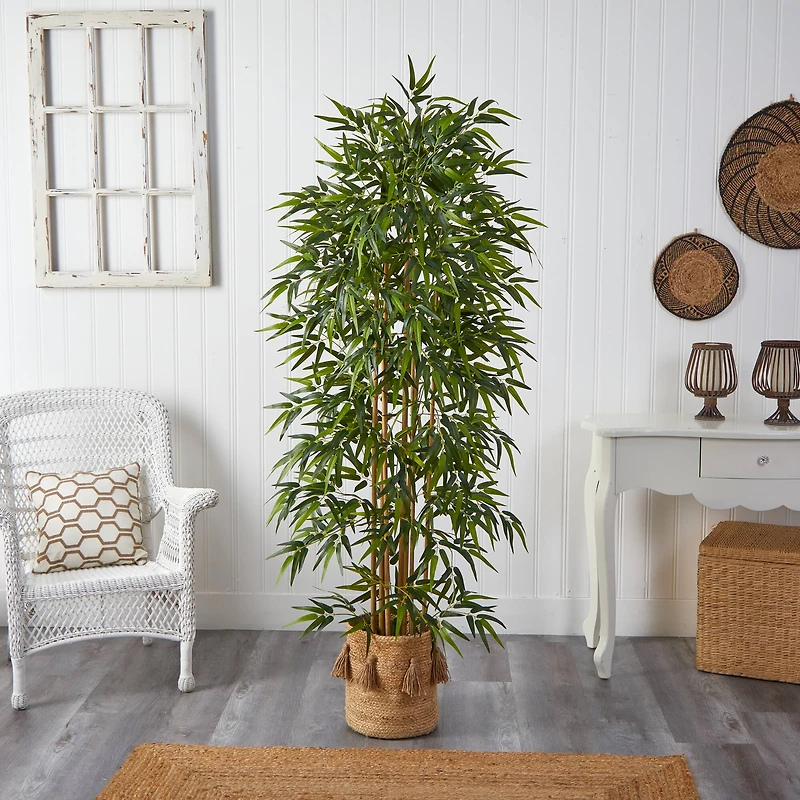6ft. Bamboo Artificial Tree with 1024 Bendable Branches in Handmade Natural Jute Planter with Tassels
