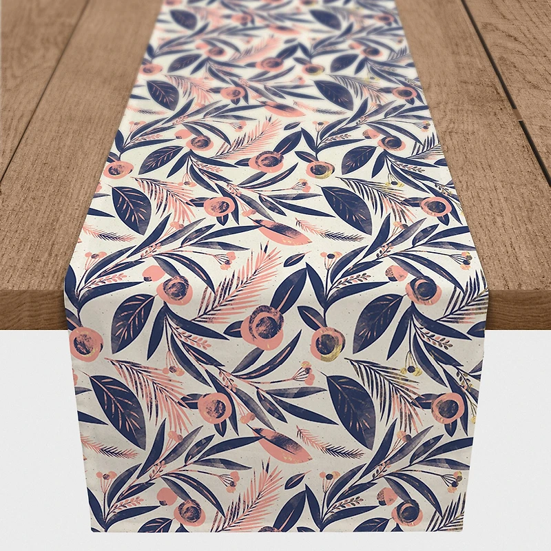 Navy And Pink Flowers Indoor/Outdoor Table Runner