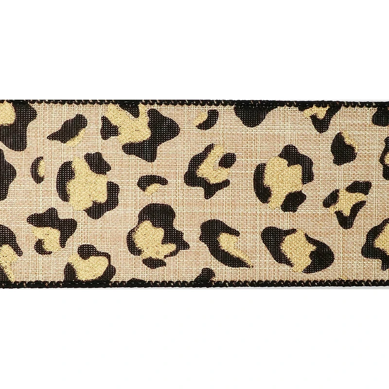 2.5" x 25ft. Faux Linen Wired Leopard Ribbon by Celebrate It™