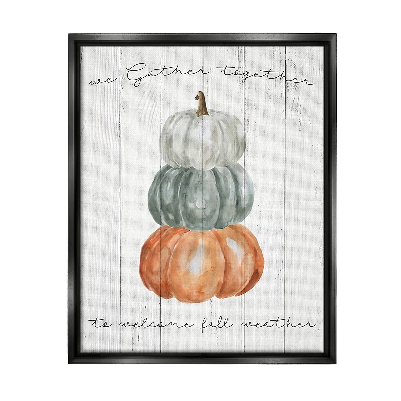 Stupell Industries Gather Together Fall Weather Pumpkins Framed Floater Canvas Wall Art