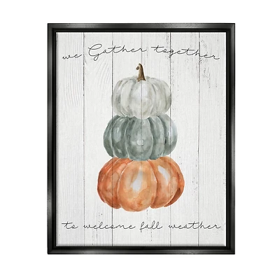 Stupell Industries Gather Together Fall Weather Pumpkins Framed Floater Canvas Wall Art