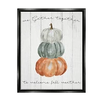 Stupell Industries Gather Together Fall Weather Pumpkins Framed Floater Canvas Wall Art