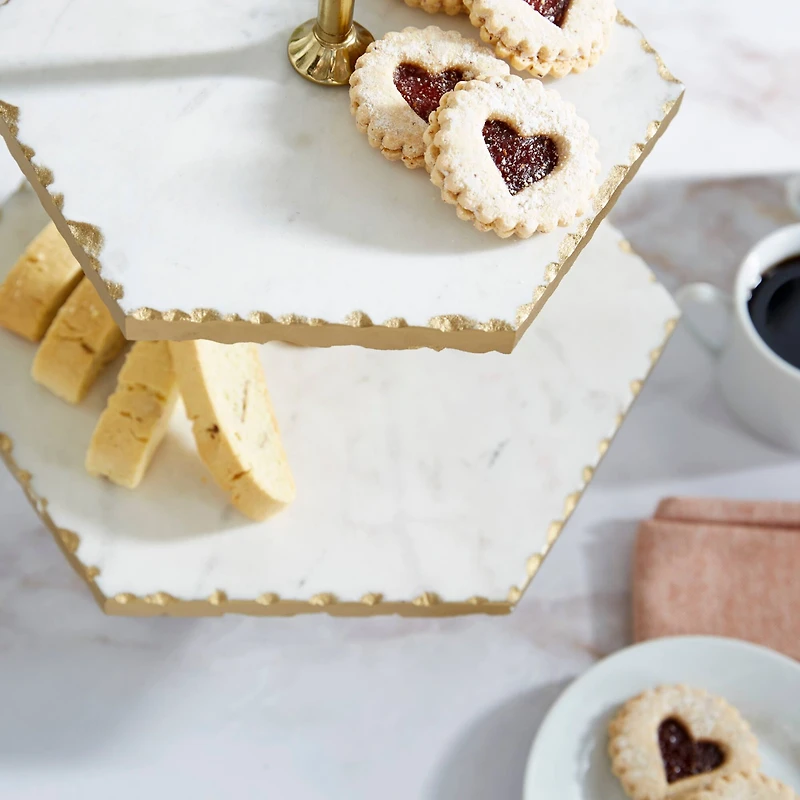Gold Stoneware & Aluminum 3 Tier Tray Stand
