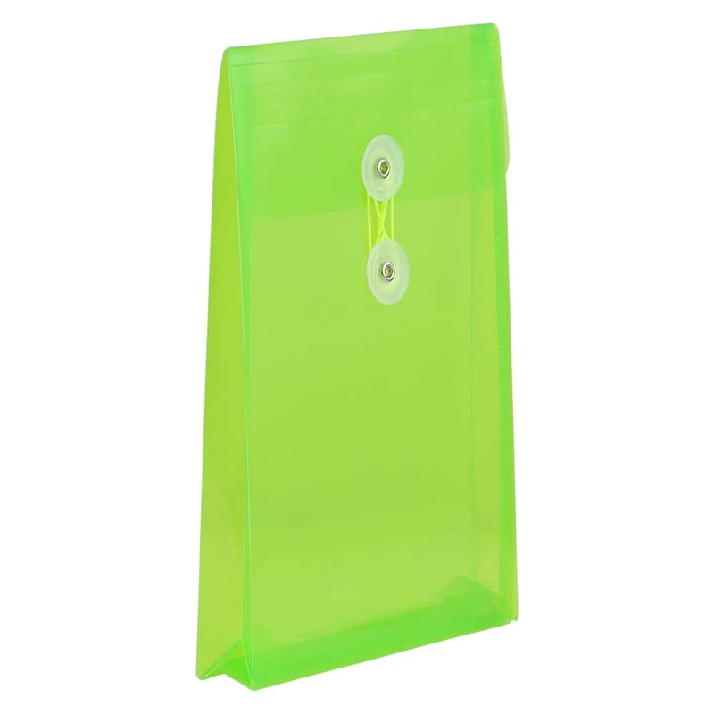 JAM Paper 6.25" x 9.25" Lime Green Button & String Closure Plastic Envelope, 12ct.