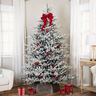 7.5ft. Pre-Lit Real Touch™ Flocked Grand Teton Pine Artificial Christmas Tree, Warm White LED Lights
