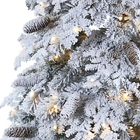7ft. Pre-Lit Flocked Montana Down Swept Spruce & Pinecones Artificial Christmas Tree with Clear LED Lights