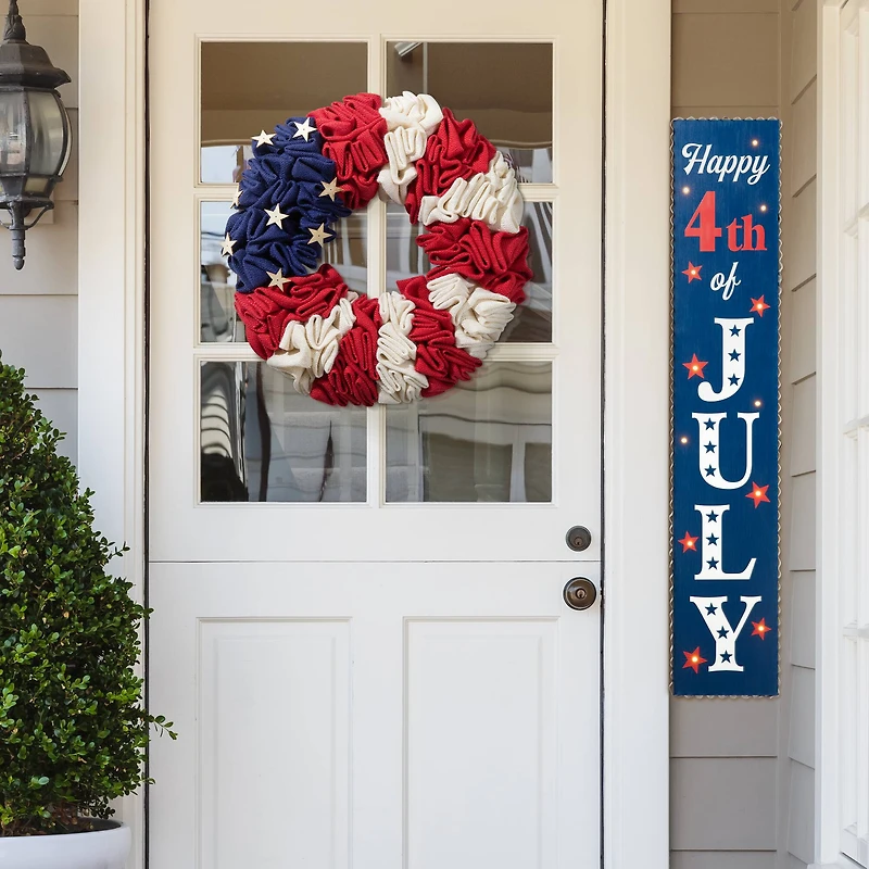 Glitzhome® 18" Americana Round Fabric Wreath